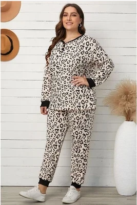 Leopard Plus Size Top N joggingbuxur setustofusett